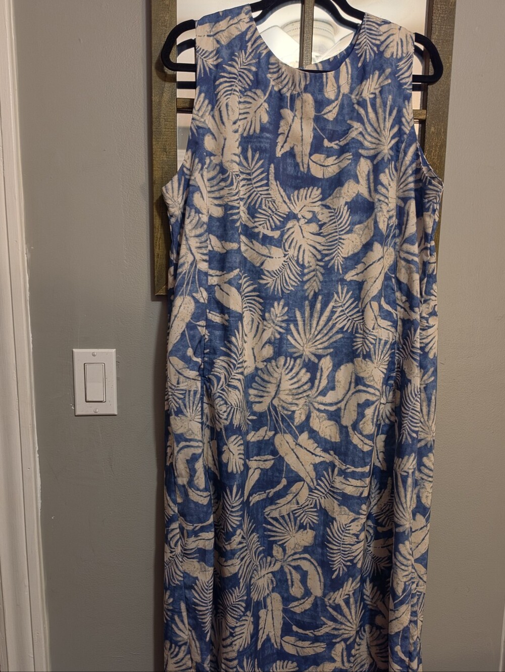 Blue and White Tropical Print Sleeveless Dress, RIPSKIRT